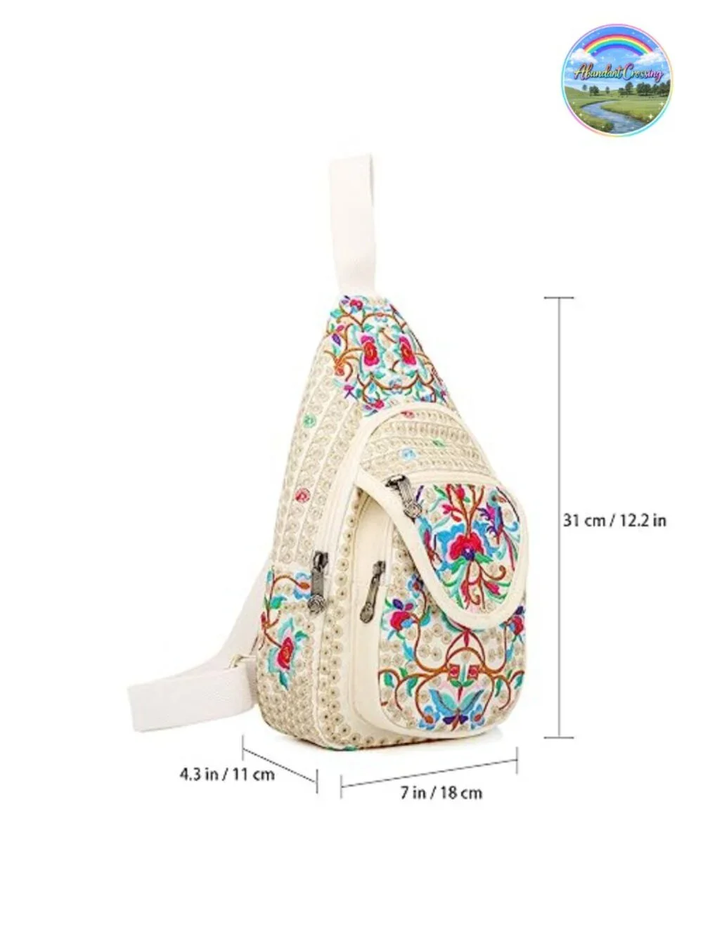 Vintage Floral Embroidered Canvas Sling Backpack Crossbody Purse